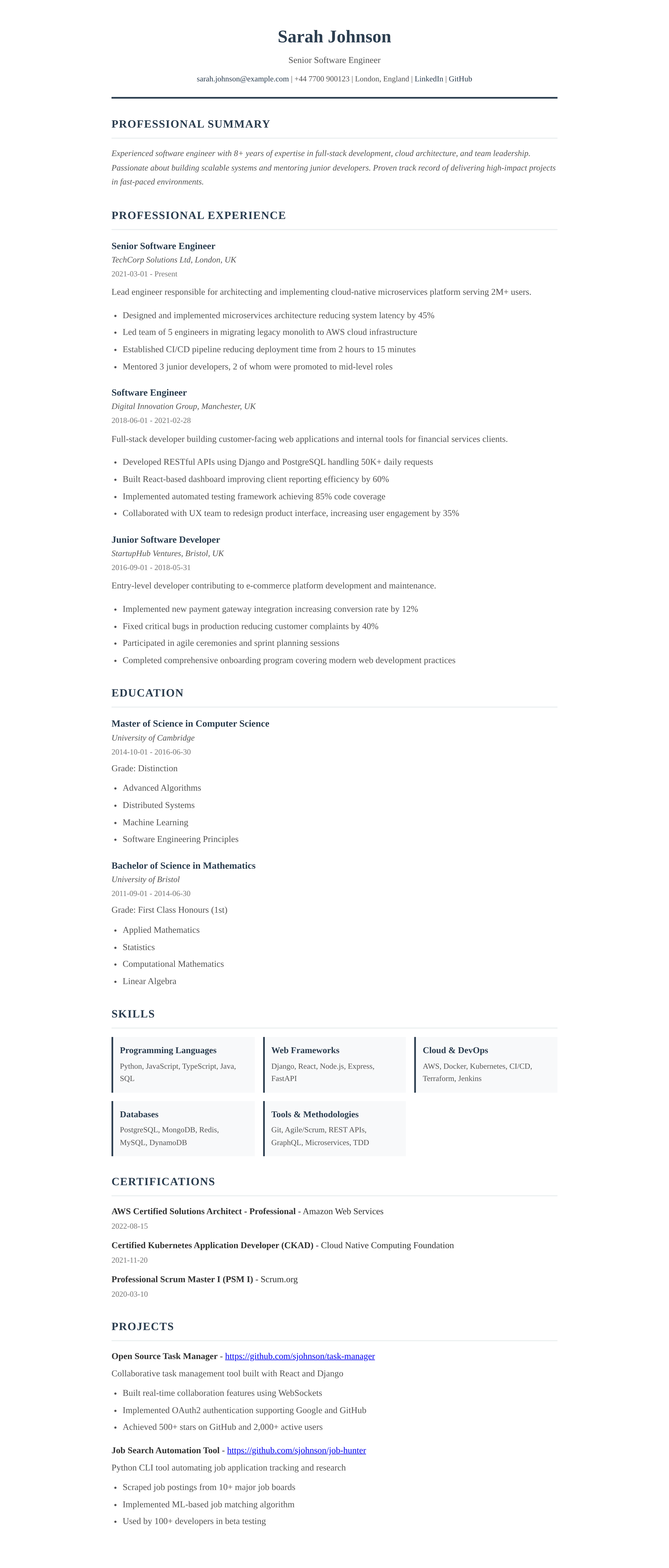 Professional CV style