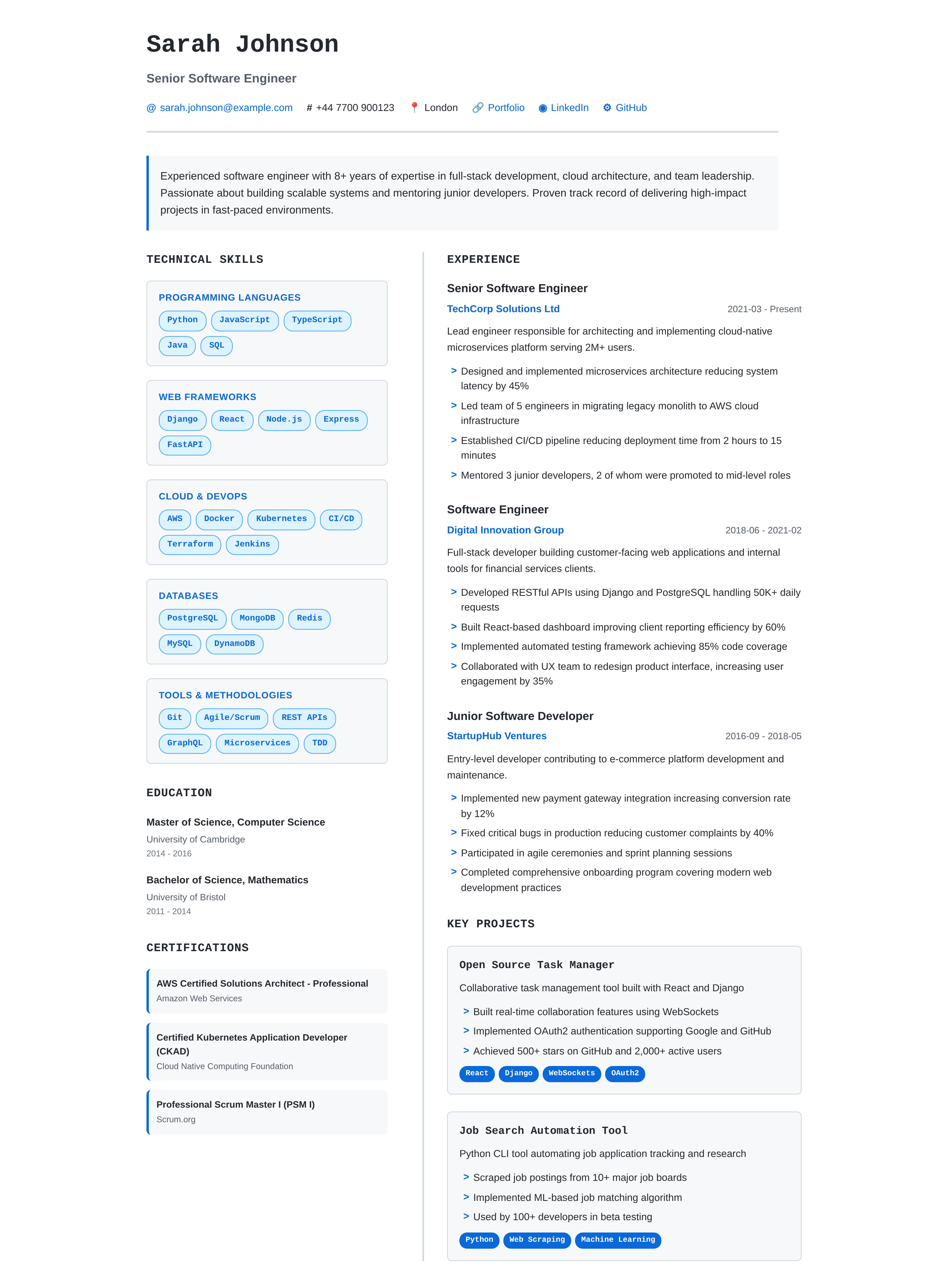 Technical Compact CV style